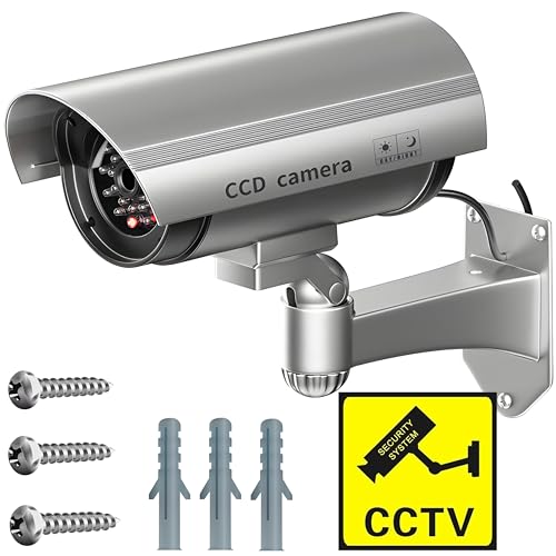 Retoo Kamera Atrappe Außen Und Innen Schwenkbare Dummy Camera, Drahtlose CCD Kamera mit Blinkendem LED, Wetterfest Sicherheitskamera, Fake Camera für Zuhause und Büro Überwachung (Grau)