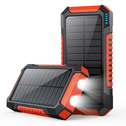 Solar Powerbank 26800mAh, PD 15W Power Bank mit USB C Tragbares Solarladegerät, Externer Akku 2 Ultrahelle Taschenlampe und 3 Ausgängen, Akku Pack für Smartphones, Tablets, Outdoor Camping und mehr