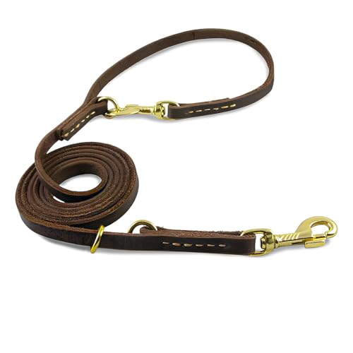 Nordkawa Hundeleine aus Leder, 2,4 m, multifunktional, echtes Leder, freihändige Hundetrainingsleine, verstellbare Retrieverleine für kleine, mittelgroße und große Hunde, Braun, 2,4 m