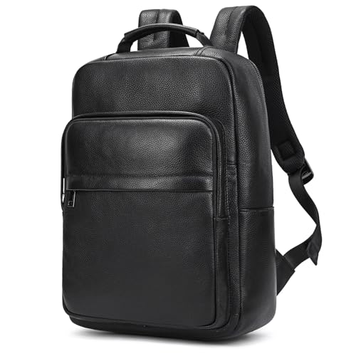 newsbirds Leder Rucksack Schulrucksack Reiserucksack Handgepäck Laptop Rucksack 15,6 Zoll Laptoprucksack Tagesrucksack Casual Backpack Daypack Geschenk für Damen Herren, 8019 Schwarz
