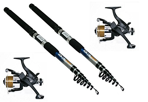 Karpfen Zander Hecht Angelset 2 x Angelrute 3,00 m Teleskoprute + 2 x Freilaufrollen EG60 inkl. Schnur