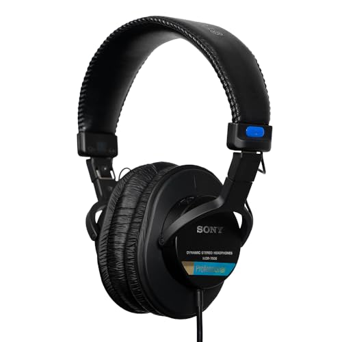 Sony MDR-7506 Studio-Monitor-Kopfhörer, geschlossen, kabelgebunden, 10 Hz-20 kHz, 63 Ohm, leichtes, faltbares Design (227 g), ideal für Studioaufnahmen und -abmischungen, inkl. Tasche, schwarz