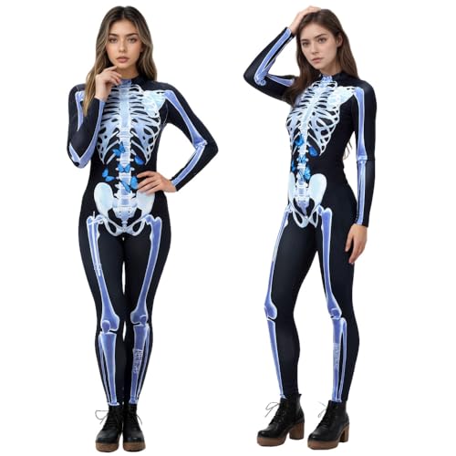 UPROZIL Skelett-Kostüm für Erwachsene, 3D Skelett Halloween Kostüm, für Halloween, Kostümparty, Rollenspiel, Cosplay (S, Schmetterling)