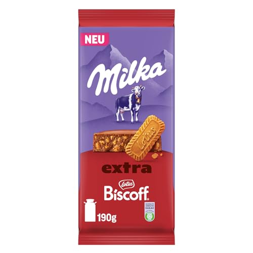 Milka Schokolade Extra Biscoff – Alpenmilch-Schokolade mit knusprigen Lotus Biscoff-Keksstückchen – 190g