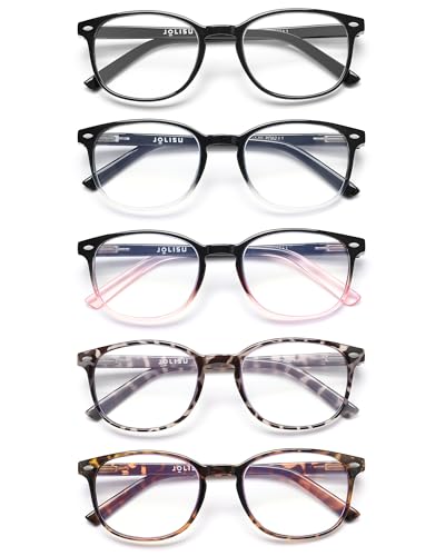 JOLISU 5er-Pack Lesebrille für Damen, blaues Licht, blockierend, Computerleser, Federscharnierbrille (2,00)