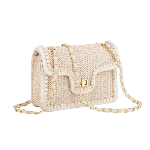 Ynport Crefreak Stroh Umhängetaschen für Damen Sommer Stroh Geldbörsen und Handtaschen Elegante Schulter Clutch Tasche Kleine Klappe Umhängetasche Geldbörse Umhängetasche,Schwarz,Groß