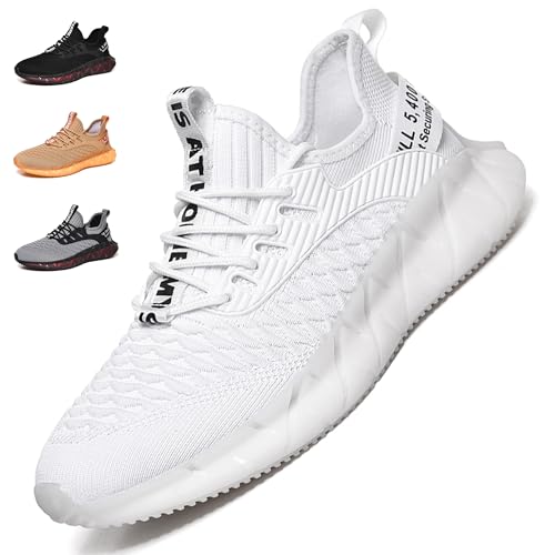 Turnschuhe Herren Damen Sportschuhe Laufschuhe Atmungsaktiv Leichtewichts rutschfeste Gym Fitness Schuhe Fashion Luftpolster Sneaker G156 White 44