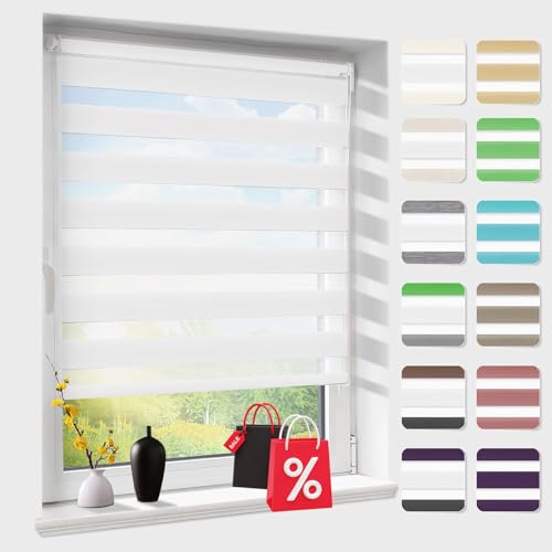 Doppelrollo klemmfix ohne Bohren, Duo Rollos für Fenster & Tür mit Bohren, Version 2025 Weiß B40 x H150cm, Fensterrollo lichtdurchlässig & verdunkelnd, Klemmrollo Sonnenschutz
