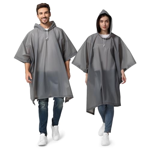 Opret Regenponcho Damen Herren Wasserdicht 2 Stück Grau, Regencape Damen Herren, Leicht Wiederverwendbar Regenschutz, Poncho Regen mit Raum für Rucksäcke für Wandern, Festival und Outdoor