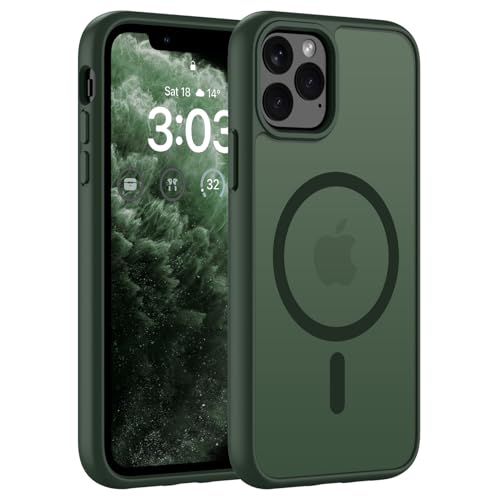 ORDA für iPhone 11 Pro Max Hülle 6.5 Zoll Kompatibel mit MagSafe,Magnetisch Handyhülle für iPhone 11 Pro Max Case Durchscheinende Matt Rückseite Dünn Stoßfest Schutzhülle Grün