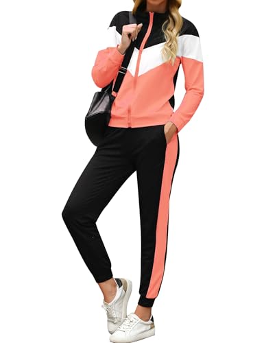 Marvmys Streatwear Trainingsanzüge für Damen Sportanzug Freizeitanzug Jogginganzug damen Langarm mit Reißverschluss Kordelzug Taschen