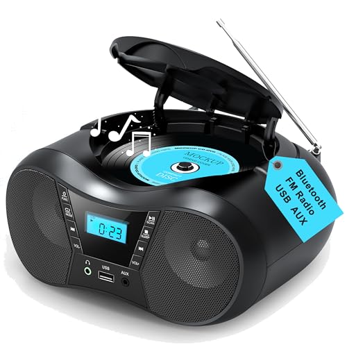 Greadio Tragbarer CD Player Bluetooth 5.1, Boombox Radio mit CD-Player, USB, AUX-In, Netz- und Batteriebetrieb, LCD Display, Kompatibel mit CD/CD-R/CD-RW, CD Spieler für zu Hause oder draußen