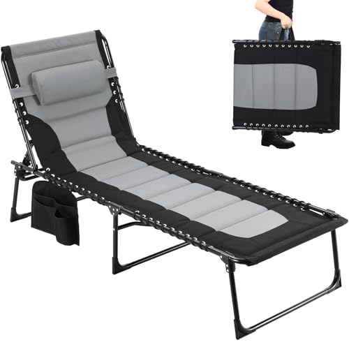 Clevich XXL Liegestuhl klappbar, 199×66 cm Übergroße Sonnenliege mit 5-Fach Verstellbarer Rückenlehne, Gartenliege mit Kopfkissen & Seitentasche, Campingliege bis 150 kg für Strand, Pool