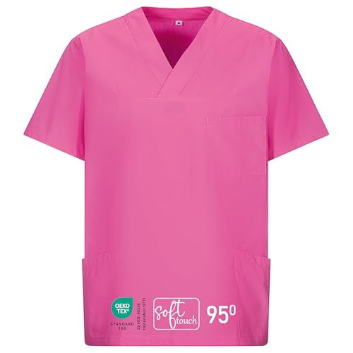 EXNER Medizinischer Schlupf-Kasack, OP-Kasack, Unisex, für Krankenpflege, Altenpflege, Farbe hot pink, Größe L