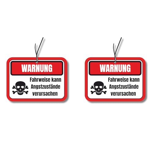 2x Duftbaum mit 'Warnung! Fahrweise kann Angstzustände verursachen' Motiv, Auto lustig Duftspender, Duftbaum Auto tuning, Lufterfrischer, Duftanhänger Auto Set, Scherzartikel