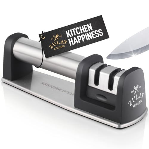 Zulay Messerschärfer für gerade und gezackte Messer, Edelstahl Messerschleifer mit Keramik und Wolfram - Manuelles MesserSchärfen, Knife Sharpener stumpfen Stahl, Schälen, Köche und Taschenmesser