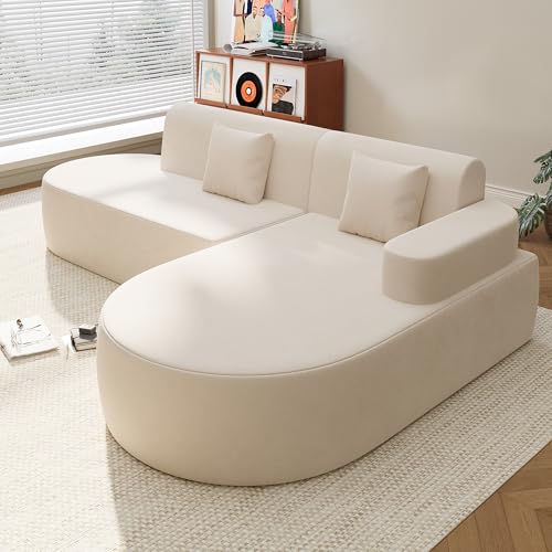AVAWING Ecksofa, Pure Foam Installation-Free Eckcouch, Sofa L Form Wohnzimmer, Weiss Rechte Armlehne