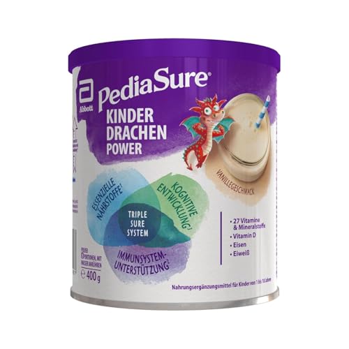 Pediasure Kinder Drachen Power Vanille 400g| leckerer Nahrungsergänzungsshake für Kinder ab 1 Jahr|mit 27 Vitaminen & Mineralien, Protein und triplesure Komplex|Verpackung kann variieren