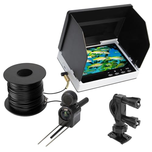Unterwasserkamera Angeln, Fishfinder, IP67 Wasserdichter Tragbarer Fischfinder mit 5 Zoll IPS Display, 200° Weitwinkel Infrarot Nachtsicht Fischfinder mit Sonnenblende für EIS, Fluss und Boot