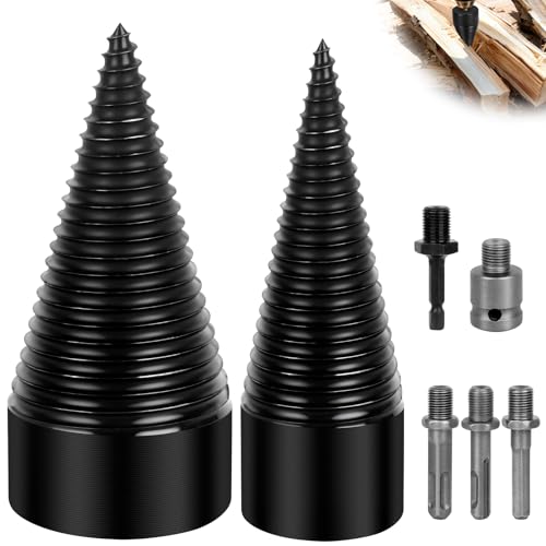 Mineup Bohrkegel Holzspalter, 45mm+32mm Holzspalte Schraube Kegel, Holzspalter Bohrer Mit 5 Bohrgriffe, Spaltholzkegel Holzspalterbohre Für Holzschneider, Kompatibel Mit Bohrmaschine, Akkuschrauber