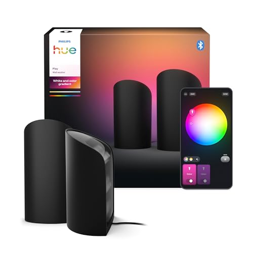 Philips Hue Play Smart Wall Washer Schwarz, Weiß & Farblicht mit ColorCast-Technologie, Bluetooth-kompatibel, Sprachsteuerung mit Alexa, Apple Home & Google Assistant, 2er Pack