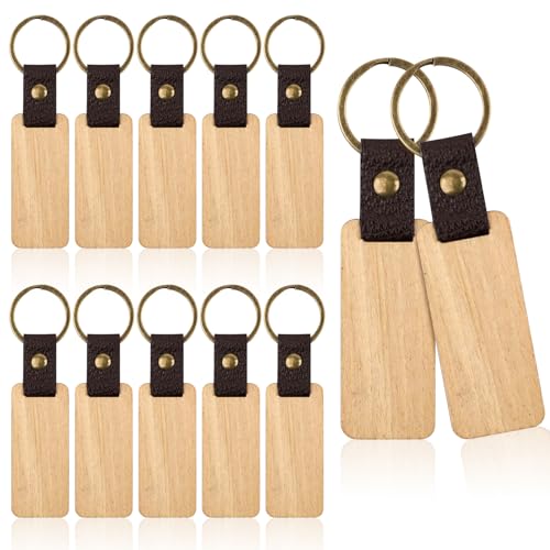 Maxmoc Holz Schlüsselanhänger, Blanko & Leder, Personalisierbar für Lasergravur, DIY Verschiedene
