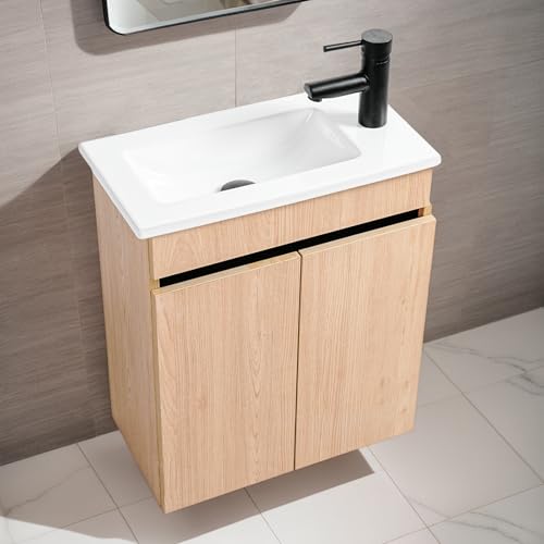 NUESTRA VIDA Badmöbel Set 2-teilig 50 cm Waschbecken mit Unterschrank Eiche Farbe, Badezimmermöbel mit Waschtisch für Gäste WC, Kein Pop-up-Abfluss und Armatur