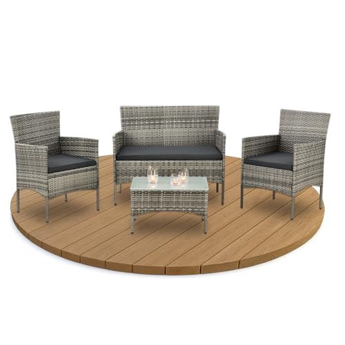 Juskys Polyrattan Sitzgruppe Fort Myers 4 Personen mit 2er Sofa, 2 Stühle, Tisch & Sitzkissen wetterfest grau-meliert Balkonmöbel Gartenmöbel Set