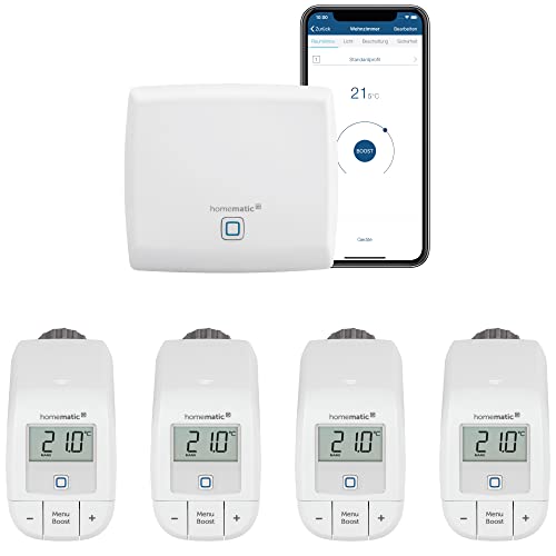 Homematic IP Heizungssteuerung für 4 Heizkörper zur Einzelraumregelung mit App., Weiß (Thermostat Basic)