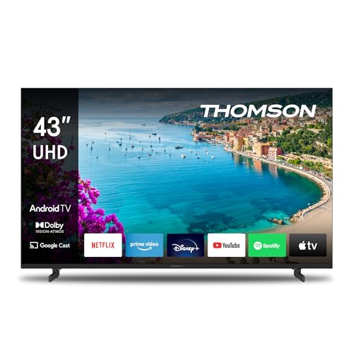 Thomson 43 Zoll (109 cm) 4K Ultra HD Smart Android TV, Google Assistant, Wi-Fi, Dolby Digital, Bluetooth, Triple-Tuner (Kabel,Satellit,Antenne), HDMI, CI+, A+ Panel – 43UA5S13