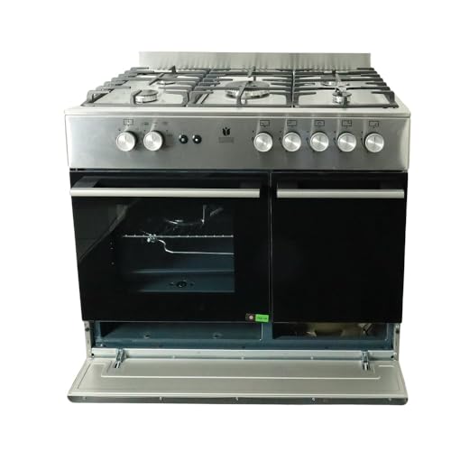 Gasline Gas Standherd mit Flaschenschrank 90cm GAG90GOXFL, 5 Flammig Sabaf-Brenner, Elektrische-Zündung und Vollzündsicherung Propan LPG…