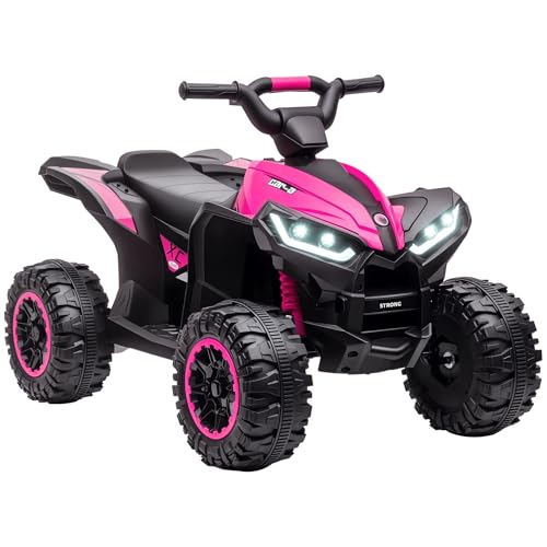 HOMCOM Kinder Quad Elektro 12V Kinderquad mit Vorwärts-, Rückwärtsfunktion, Musik, USB-Anschluss, Hupe, LED-Scheinwerfer 3-6km/h Elektro-Quad für Kinder 3-5 Jahre Rosa