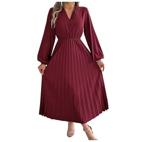Damen Kleid Elegant V Ausschnitt A-Linie Maxikleider Elegante Freizeit Party Homecoming Langarm Kleider Herbst Winter Wickelkleid Lange Cocktail Kleid Partykleid Slim Fit Abendkleid