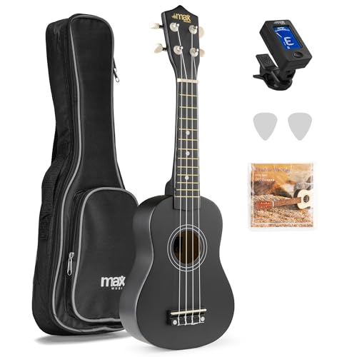 MAX UKEY Ukulele Komplett Set inkl. Plektren, digitalem Stimmgerät und Tasche, 21