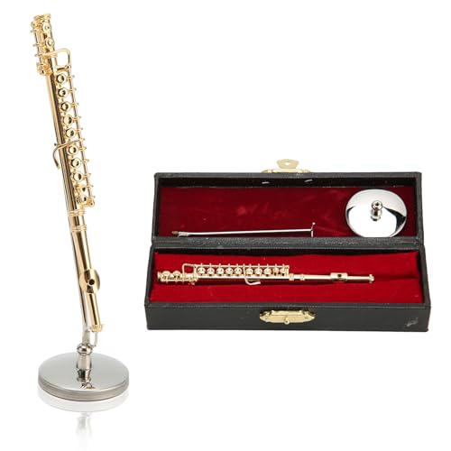 Miniaturflöte Ornamente 11cm Mini Flöte Modell Musikinstrument mit Ständer und Koffer, Musikinstrument Miniatur Flöte Replik Dekoration Tischfigur Heimdekoration