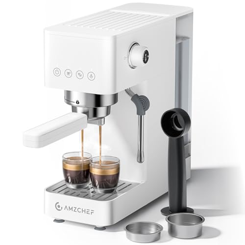 AMZCHEF Siebträgermaschine 20 Bar, Espressomaschine mit professionellem Milchaufschäumer, Klein Kaffeemaschine Espresso für Cappuccino, Latte & Macchiato, 1.5L Wassertank,Weiß