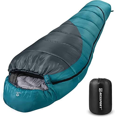 Bessport Schlafsack Winter Outdoor, - 10 °C - 7 °C Mumieschlafsack für 3-4 Jahreszeiten, 400g/㎡ Winterschlafsack, Kleines Packmaß & Ultraleicht Schlafsack,Camping und Trekking