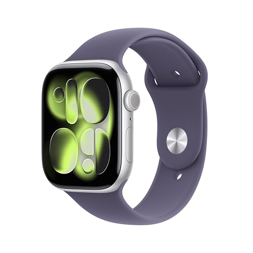 Apple Watch Series 11 GPS + Cellular 46 mm Smartwatch mit Aluminiumgehäuse in Silber und Sportarmband in Nebelviolett (M/L), Schlafindex, Fitnesstracker, Gesundheitsüberwachung, Always-On Display