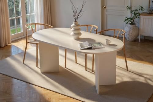 Elegant White Dining Table, 180 x 75 x 89.5 cm | 100% Melamine Coated Particle Board, 25 mm Thick | Perfect for Modern Dining Spaces