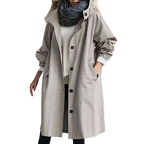 Damen Trenchcoat Mit Kapuze Langer Wintermantel Damen Trenchcoat Damen Winter Kapuze Damen Hoodie Oversize Mit Knopfleiste Damen Winterjacke Große Größen Mantel Damen Lang Thermojacke Damen Winddicht