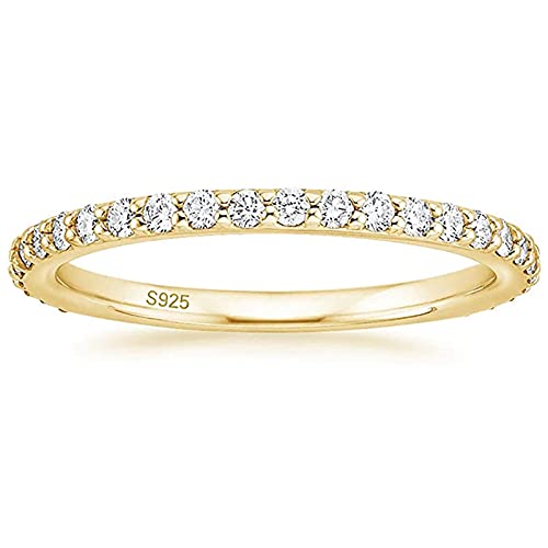 Zakk Eternity Ring Damen Silber 925 Zirkonia Volle Ewigkeitsringe Vorsteckring Schmal Verlobungsringe Eheringe Trauringe Memoire Ringe 2mm Gold Rosegold (Gelbgold,53 (16.9))