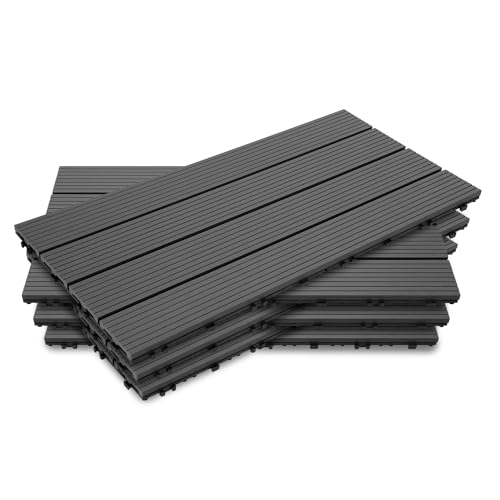 Ansobea WPC Terrassenfliesen Fliesen, 30x60 Holzfliesen 30er Set für 5m²,Balkonfliesen in Holzoptik,Balkon Bodenbelag mit Klicksystem,Terrassendielen Wasserfest für Balkon & Terrasse(Anthrazit)