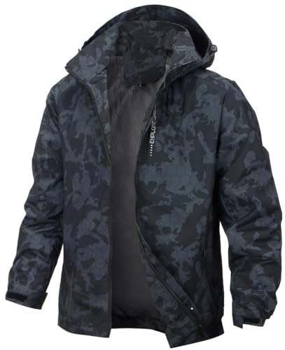 PADOLA Herren Jacke Herren Übergangsjacke Wasserdichte Regenjacke Windbreaker Windjacke Camouflage Softshelljacke Bomberjacke leichte Sommerjacke (6255 Schwarz 3XL)