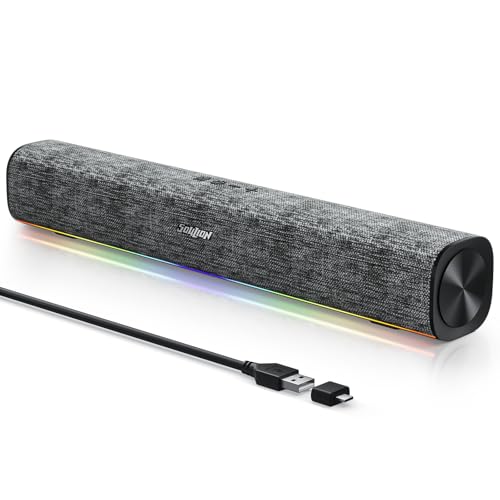 SOULION R100 PC Lautsprecher, USB Bluetooth Computer Lautsprecher, Bunte Lichter Synchronisation mit Musik Beats, USB Soundbar für PC, Desktop, Laptop, Plug and Play