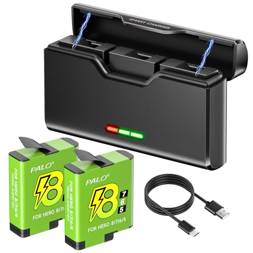 Palogreen Hero 8/7/6/5 Akku für Go pro Hero 8/7/6/5 Black mit Ladegerät für Go pro Hero 12/11/10/9/8/7/6/5 Black Akku - Akkuladegerät Mit Zubehör, Chnellladung, Niedrige Temperatur geeignet