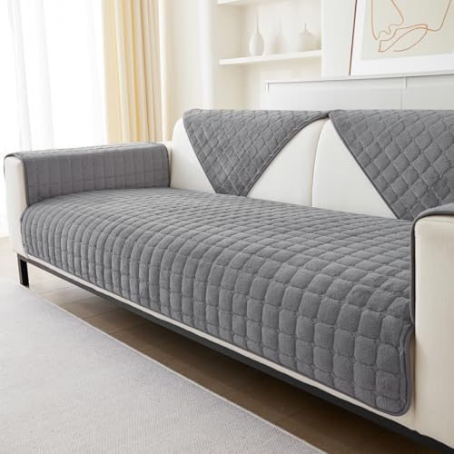 SHANNA Flanell Sofabezug 1 2 3 4 Sitzer Sofabezüge Couch Überzug L Form Ecksofa Sofa Couch Überwurfdecke, Sofahusse Sofaüberwürfe rutschfest Sofa Abdeckung (Dary Gray, 70 * 70cm Stückweise Verkauft)