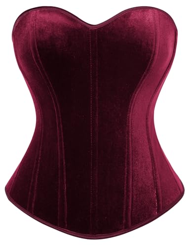 SCARLET DARKNESS Damen Herbst Winter Samt Korsett Elegant mit Fishbone Milkmaid Kostüm Rotwein 46