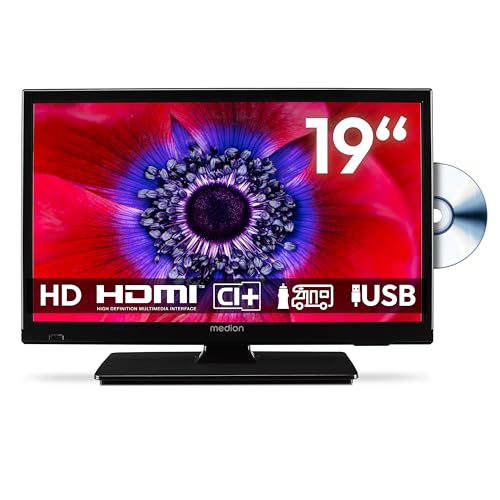 MEDION 47 cm (19 Zoll) HD Fernseher mit DVD-Player (perfekt für Camping Wohnmobil LKW Garten, 12V KFZ Car-Adapter, Triple Tuner Receiver, HDMI, USB, MD 819001)