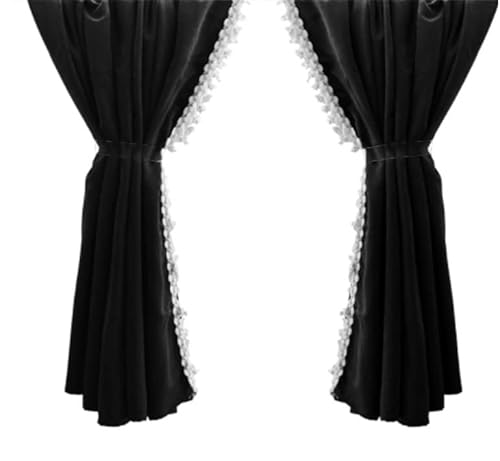 VNVIS 2 Stück Vorhänge links und rechts schwarz + Dekoration für LKW Scania R S G V8 L P Serie, Man TGX TGA TGL TGS TGM TGE, DAF CF XG XF LF, Gesamtlänge 480 cm