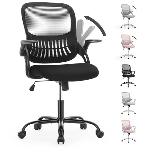 Sweetcrispy Bürostuhl mit Verstellbaren Armlehnen, Ergonomischer Schreibtischstuhl mit Lendenwirbelstütze, Höhenverstellbar, 360° Drehstuhl Gepolstertem Sitzkissen für das Büro Arbeitszimmer, Schwarz